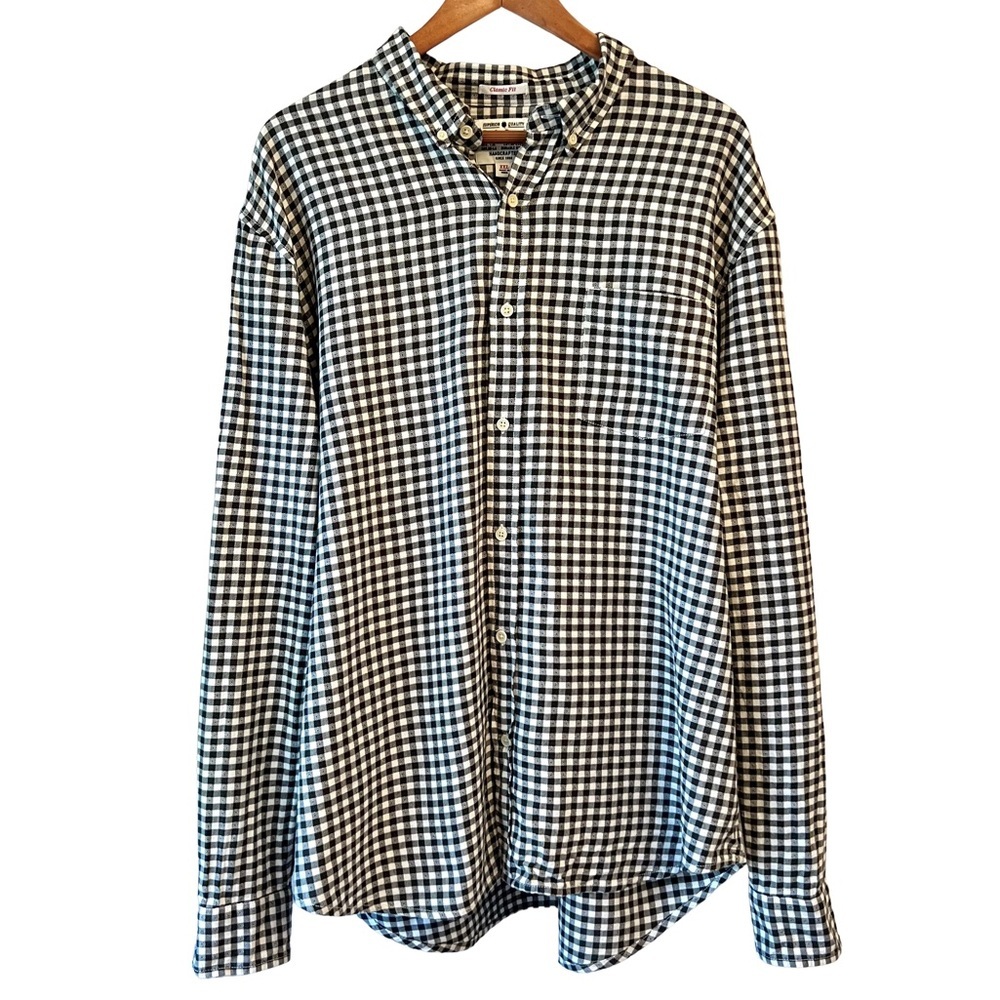 Lucky Brand Men’s Plaid Button Down Classic Fit Shirt Black White XXL 2XL Cotton